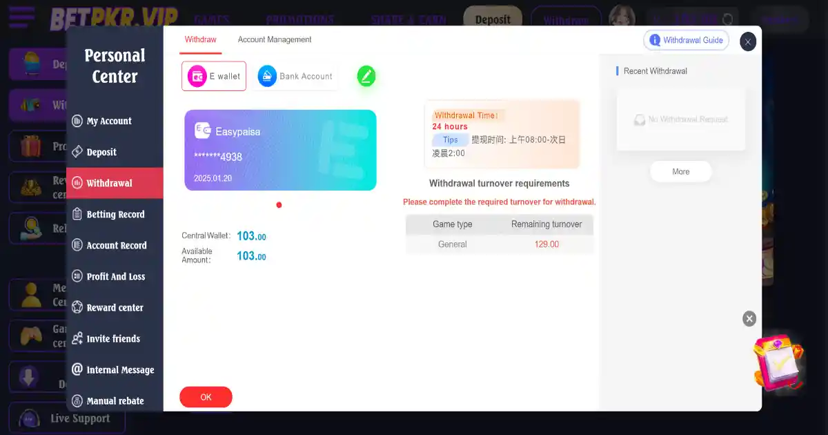 betpkr Real Money Rewards